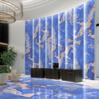 Carreaux de sol en céramique luxueux 750*1500mm bleus polis antidérapants à motif pierre, adaptés aux villas, bars, KTV, centres commerciaux et halls.