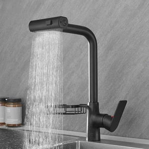 New Single Hole Black Tri-flow Kitchen Mixer Tap With Pull <b>Down</b> Sprayer Swivel Flexible Pull Out Waterfall Kitchen AT9308B-DX Ki - Product Image 1