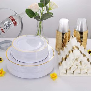 Juego <span class=keywords><strong>de</strong></span> <span class=keywords><strong>Vajilla</strong></span> Desechable <span class=keywords><strong>de</strong></span> Plástico <span class=keywords><strong>de</strong></span> Primera Calidad para 10 Personas, con Borde Dorado/Plateado/Dorado Rosa, 70 Piezas, para Fiestas <span class=keywords><strong>de</strong></span> Boda - Product Image 4