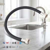 Tuyau de douche flexible moderne en PEX noir avec raccord en plastique, eau chaude/froide, 40 cm, marque PPW
