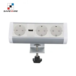 Clamped table socket mounted table socket over desk power modular