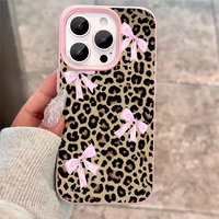 Coque de téléphone portable en TPU à imprimé léopard INS avec nœud, étui en cuir tendance, coque arrière pour iPhone 16 15 17 Air 18 Pro Max