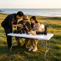 Table pliante en plastique pour la restauration en plein air, avec support en acier à haute capacité de charge