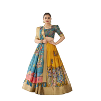 Lehenga Choli indien ethnique bleu de style vintage pour femmes, coupe ample, tenue traditionnelle pour les festivals et les fêtes, avec un tissu musulman à séchage rapide