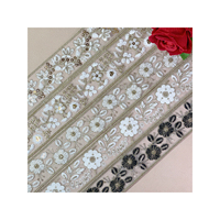 LEIXUSI 5cm Dentelle florale en organza avec fil doré, soluble dans l'eau pour sacs, poignets, ourlets, artisanat DIY, vêtements ethniques