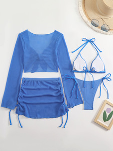 <b>Sexy</b> Solid Laced Up Beach <b>Bikinis</b> Women Split Swimsuit <b>Bikini</b> 2026 New All Season Backless <b>Bikinis</b> Mesh Skirt 4 Piece <b>Set</b> - Product Image 6