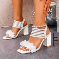 Floral Sexy chaussures pour femmes à bout ouvert 2818 bout carré dentelle respirant talons hauts été nouveau surdimensionné talon grossier sandales