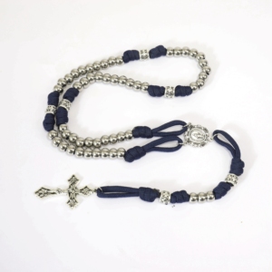 Lussuoso Rosario Cattolico con Perline in Lega d'Argento da 10 mm Intrecciate con Cordino, con Medaglia Miracolosa e Croce - Product Image 3