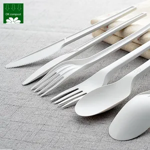 Servizio OEM 100% PLA plastica posate usa e getta di qualità completamente compostabile Set di coltelli forchetta cucchiaio biodegradabile