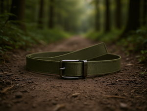 เข็มขัดผ้าทอสำหรับผู้ชาย ขนาด 4.0 ซม. ยาว 125 ซม. สีเขียวขี้ม้า หัวเข็มขัดโลหะผสม สไตล์ลำลอง - Product Image 2