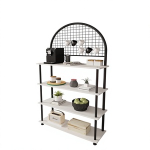 Coffee Rack <b>Kitchen</b> Shelving <b>Unit</b> with Microwave Stand, Coffee Maker Organizer and Grid Back Panel <b>Kitchen</b> Rack with - Product Image 1