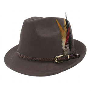 Linto Cap Premium Unisex Suede Fedora <b>Hat</b> | Classic Roll Short Brim Felt Jazz Cap with Belt <b>Feather</b> for Party & Casual Outdoor W - Product Image 4