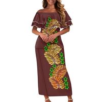 Ensemble 2 pièces élégant personnalisé pour femme, rose ombré, style bohème, avec volants à la cheville et imprimé tropical hawaïen à motifs végétaux, thème île et pays.