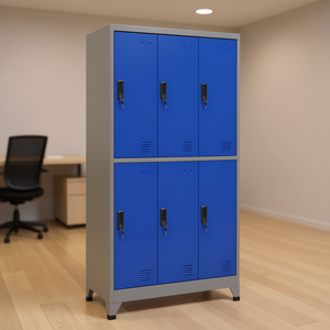 Armoire de rangement en acier gris bleu à double niveau pour bureau, design moderne - Product Image 2