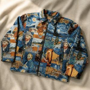 Veste zippée pour homme à imprimé artistique, tissage jacquard imprimé sur toute la surface, col pointu, style vintage, streetwear urbain décontracté, fabrication sur mesure - Product Image 2