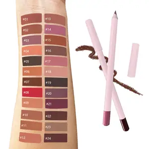 Private Label Cosmetic Pink Tube 24 Colors Customize Logo Creamy Lipliner Waterproof Long Lasting Smooth Lip Liner Pencil