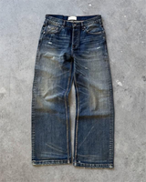 Fabrication sur mesure de jeans classiques pour hommes, vintage, délavés, déchirés, à cinq poches, coupe droite, taille mi-haute, décontractés.