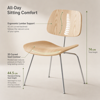Chaise de salle à manger avec assise et dossier en bois, pieds en métal, finition naturelle, chaise d'appoint moderne pour la cuisine à domicile
