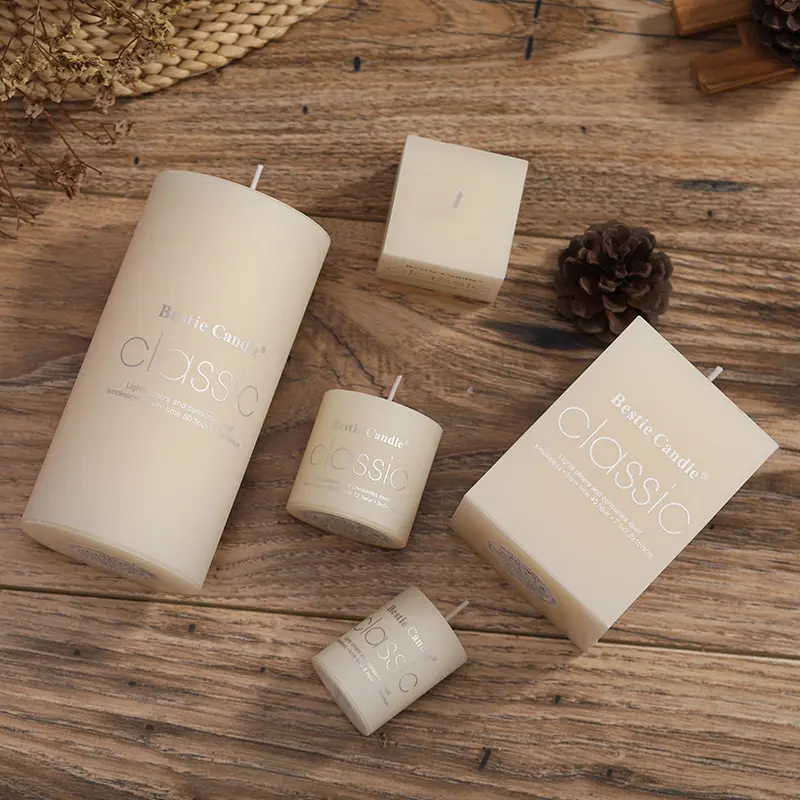 wholesale home Decoration restaurants Spa Church square Smokeless Cotton Wick Ivory Pillar Unscented Column Candles