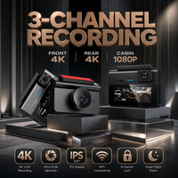 Caméra embarquée triple objectif 1080P avec Wi-Fi intégré, écran 3 pouces, batterie 150 mAh, port USB, enregistrement en boucle, 64 Go