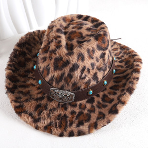 หมวกคาวบอยลายเสือดาว ZhenXi ขนาด M56-58 ซม. ปีกกว้าง อุ่นสบายสำหรับฤดูใบไม้ร่วงและฤดูหนาว ดีไซน์ทันสมัย เหมาะสำหรับการเดินทาง - Product Image 2