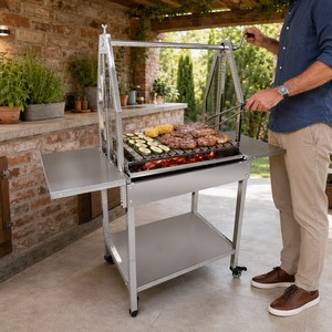 Barbecue argentin manuel en acier inoxydable de qualité supérieure, hauteur réglable, poignée à manivelle, charbon de bois, 3-5 personnes, facile à assembler - Product Image 1