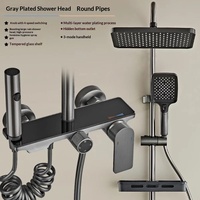Robinet de Douche Mural Thermostatique de Luxe en Chrome Poli avec Pommeau Pluie et Douchette à Main pour Salle de Bain, Idéal Hôtels