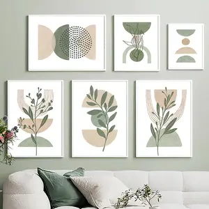 Huisdecoratie Nordic Minimalistische Groene Abstracte Geometrische Planten Bladkunst Print Poster Met Floater Frame