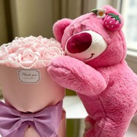 Cadeau Saint-Valentin Anniversaire Thanksgiving Remise de diplôme Bouquet Ours Fraise Fleur Éternelle Réaliste Rose Seau de Câlins Dessin Animé