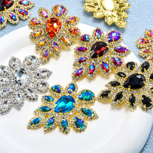 Oleeya光沢クリスタルビーズラインストーンシルバーボタンティアドロップグラスフラットバックネックレスBodiceアップリケアクセサリー用 - Product Image 6