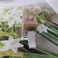 Flacon de parfum pour voiture personnalisable, vide, en verre transparent carré, avec couvercle en bois, 10 ml, impression sérigraphique, bouchon couronne argenté ou doré