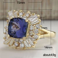 Kadınlar için Deep Blue CZ Cushion Halo Yüzük, 15mm, Altın Kaplama Alaşımlı Gösterişli Küme, Altın