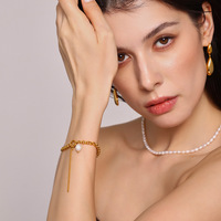 Bracelet chaîne à pampilles en perles 16+7cm pour femmes, en acier inoxydable plaqué or avec perles d'eau douce classiques, vente en gros