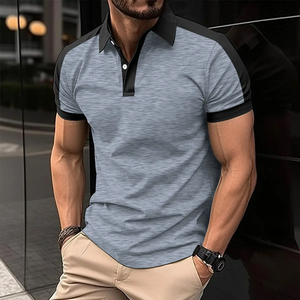 2024 estate nuova maglietta Casual da uomo alla moda con bottone con risvolto in tinta con parti superiori abbinate t-Shirt - Product Image 1