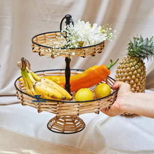 Coastal Chic plateau de service en rotin à deux niveaux support à gâteau chef-d 'œuvre bon marché vaisselle jetable en rotin pour les fêtes de table - Product Image 4