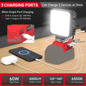 <span class=keywords><strong>Power</strong></span> Wheel Adapter với công việc nhẹ với 2 cổng <span class=keywords><strong>USB</strong></span> với cao thấp chùm điều khiển thích hợp cho milwaukee 18V pin <span class=keywords><strong>LED</strong></span> ánh sáng - Product Image 6