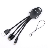 Kabel USB 3 in 1 dengan Logo LED Menyala, Kabel Micro USB untuk Ponsel, Hadiah Promosi Terlaris, Bahan Nilon Kepang.