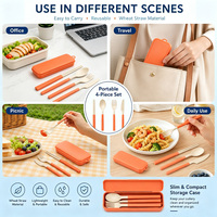 Ensemble de couverts en plastique 4 pièces personnalisé avec logo, baguettes, cuillère, fourchette, couteau, étui de rangement, impression UV, cadeau de camping, vente en gros