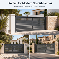 Portail coulissant moderne en aluminium à lames horizontales, très vendu en Espagne, pour l'intimité de la voie d'accès, personnalisable RAL 7016 pour entrée de villa