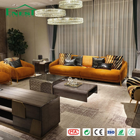 Canapé d'angle de luxe en velours orange brûlé 3+2+1 places, fauteuil d'appoint italien, meuble TV moderne pour ensemble de mobilier de salon de villa