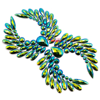 Ailes d'ange brillantes forme Hot Fix strass Applique fer sur vert AB résine garniture Patch pour Costumes de carnaval bricolage tissu artisanat