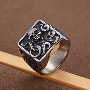 Buena calidad Punk Hip Hop Halloween esqueleto joyería Vintage Acero inoxidable calavera anillo para hombres - Product Image 2