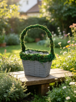Panier à fleurs en mousse tressée grise avec poignée en mousse courbée, panier à plantes à base carrée pour la décoration florale de jardin intérieur