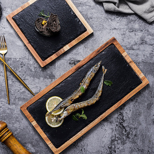 Plato <span class=keywords><strong>occidental</strong></span> negro cuadrado japonés paleta de madera maciza para bistec Sushi Pizza plato para hoteles restaurantes - Product Image 1