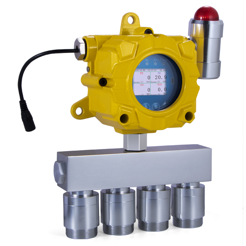 كاشف غاز بوسان CE ATEX ذكي حاصل على شهادة CH4 H2 c2h4 مستشعر إيثيلين مثبت 4 في 1 كاشف غاز مزود بشاشة