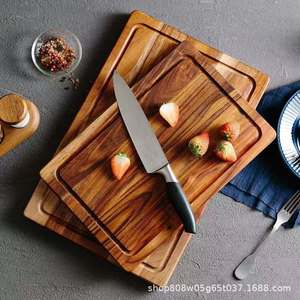 Tabla de cortar rectangular de madera maciza para cocina, frutas, verduras, carne, pizza, servicio de hotel, café, té, uso retro, color vintage - Product Image 5