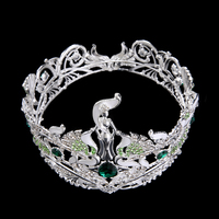 Diadème de luxe en argent avec strass émeraude vert, couronne royale pour mariage, concours de beauté, bal de promo