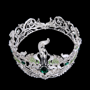 Luxury <strong>Silver</strong> Peacock Tiara with Green Emerald Rhinestones Royal Queen <strong>Crown</strong> for Wedding Pageant Prom - Product Image 4