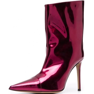 Bottines à talons hauts en cuir miroir couleur personnalisée pour femmes, bout pointu, sexy, à enfiler, grande taille 43 - Product Image 1