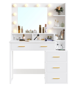 Nhà Máy Bán buôn 1m mở rộng MDF gỗ LED bàn trang điểm <span class=keywords><strong>Vanity</strong></span> Bảng trang điểm tủ quần áo với gương phòng ngủ sang trọng - Product Image 4